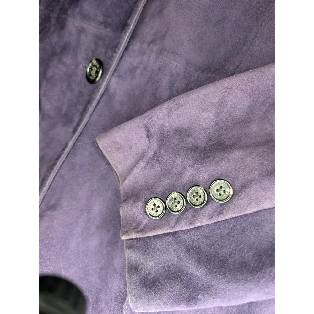 Lauren Ralph Lauren Womens LARGE Vintage Suede Leather Jacket 2‎ Button Purple